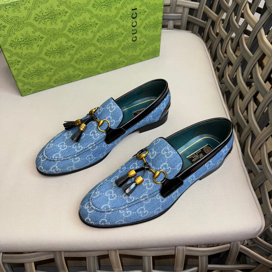 Men's shoes 💰900 Gucci～High-end genuine leather outsole men's casual leather shoes｜The upper is made of imported original presbyopic canvas fabric with top layer cowhide material｜Classic horsebit decoration｜Genuine leather handmade tassel embellishment｜Low-key luxury temperament｜Comfortable foot feeling｜Imported genuine leather outsole｜First layer cowhide inner padding｜Fine details Size: 39-44 (customized at 45.46)